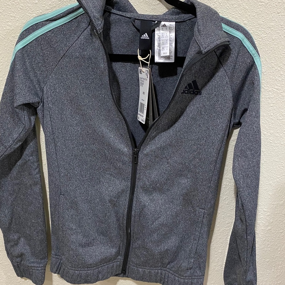 Adidas grey with teal stripe track jacket